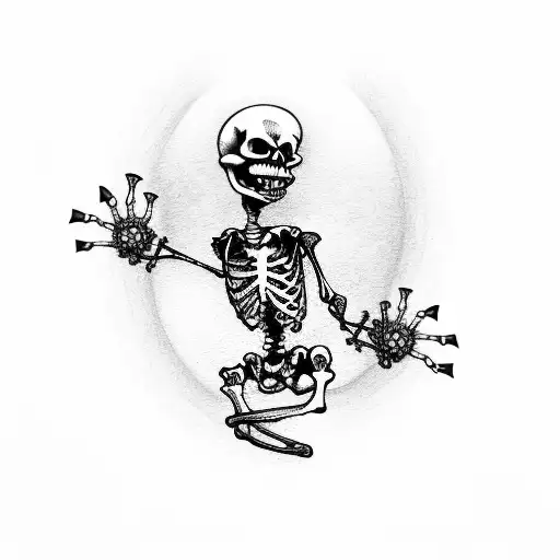 dancing skeleton that's done in a single line  tattoo design idea
