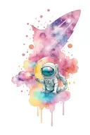 outter space galaxy background, with a alien spaceship in the background.. with a  space dog peeing on a assorted tattoo design idea