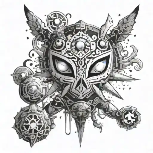 i want a really evil type leg tatto with majoras mask from zelda and all the bosses from that game.  tattoo design idea