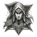 Dark Link from Zelda in a unique and abstract style tattoo design idea