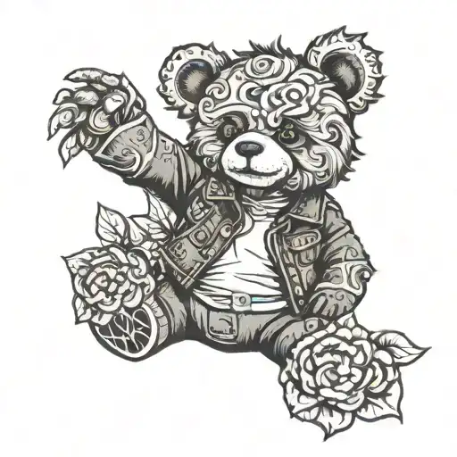 teddy bear jean jacket tattoo design idea