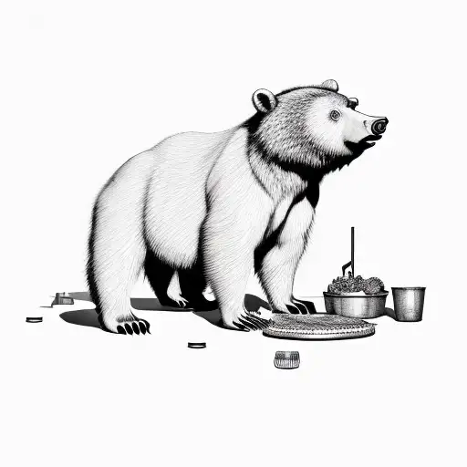 bull training gym drinking bear eating burger tattoo design idea