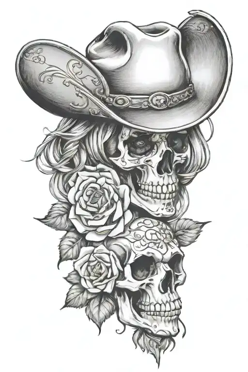 cowgirl western rose viking wild west cowboy skull tattoo design idea