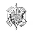 pirate ship, compass, anchor tattoo design idea