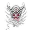 Japanese demon with a smoke wrapping around it going through it's mouth tattoo design idea