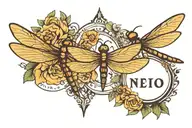 couple tattoo simple circle shape with wedding date and a dragonfly  tattoo design idea