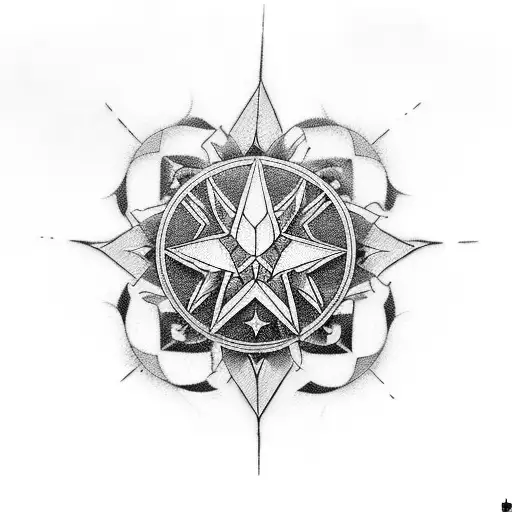 ornamental blackwork, red lines,  chaos star from warhammer tattoo design idea