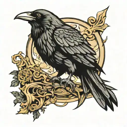 Odins raven perched tattoo design idea
