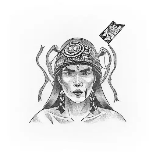 n indigenous woman with a beer bottle and deck of cards tattoo design idea