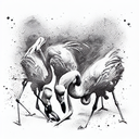 mandrills singing, bees stinging as pink flamingos lay dead on the ground tattoo design idea