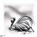 mandrills singing, bees stinging as pink flamingos lay dead on the ground tattoo design idea