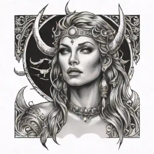 Sagittarius goddess sexy woman face tattoo design idea