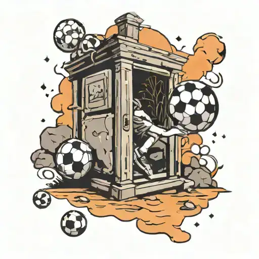 tombstone, soccer ball, ancient door, girl, boy, computer, street, disco ball tattoo design idea