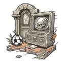 tombstone, soccer ball, ancient door, girl, boy, computer, street, disco ball tattoo design idea