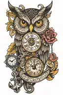 owl, anchor, clock   tattoo design idea