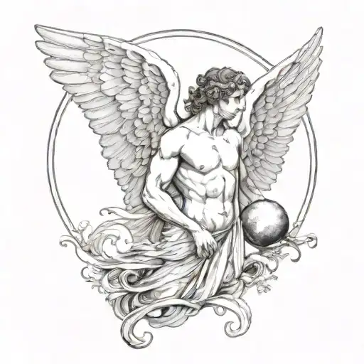 angel wings realism greek god moon phases tattoo design idea