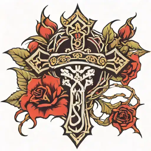Cross and Crown of thorns tattoo design idea