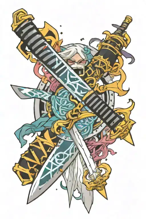katana sword with an aura around it like it's from demon slayer anime tattoo design idea
