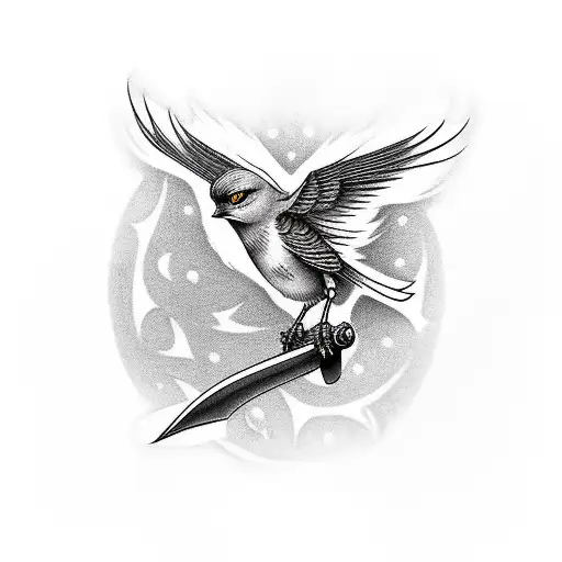 epic angry mockingbird in a battle with the grim reaper that has a smiley face. ¨ tattoo design idea