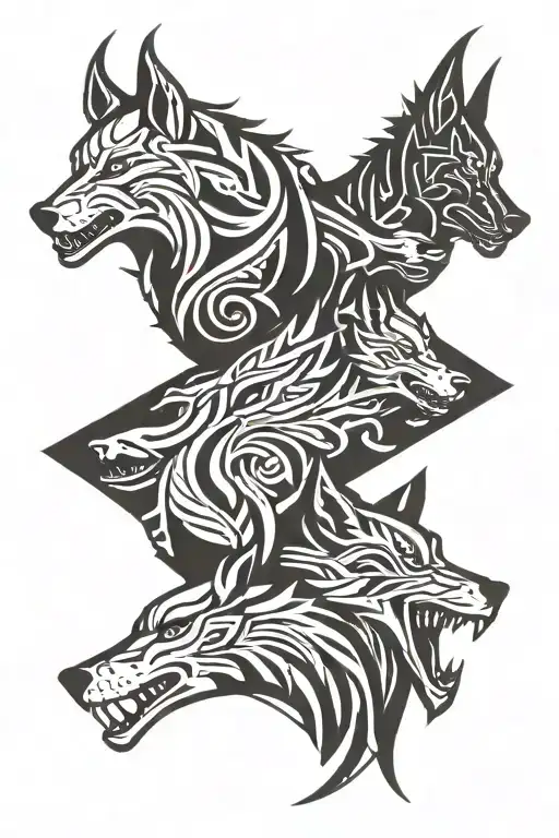 Vikings and wolf tattoo design idea