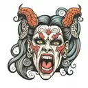evil woman face screaming  tattoo design idea