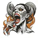 evil woman face screaming  tattoo design idea