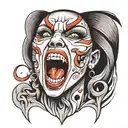evil woman face screaming  tattoo design idea