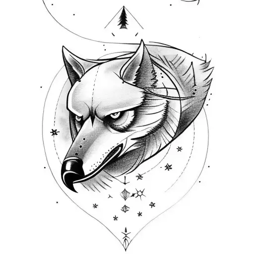 A tattoo featuring a crow and a wolf magic tattoo design idea
