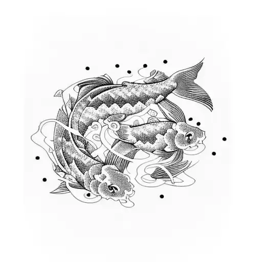 A bold blackwork design featuring a koi fish and sakura blossoms intertwined tattoo design idea