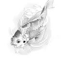 A serene koi fish surrounded by a delicate sakura tree tattoo design idea