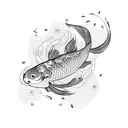 A serene koi fish surrounded by a delicate sakura tree tattoo design idea