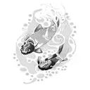 A serene koi fish surrounded by a delicate sakura tree tattoo design idea