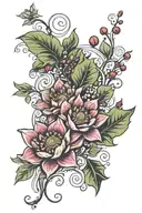 vine with water lily flower, poppy flower, and holly berry  tattoo design idea