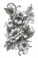 vine with water lily flower, poppy flower, and holly berry  tattoo design idea