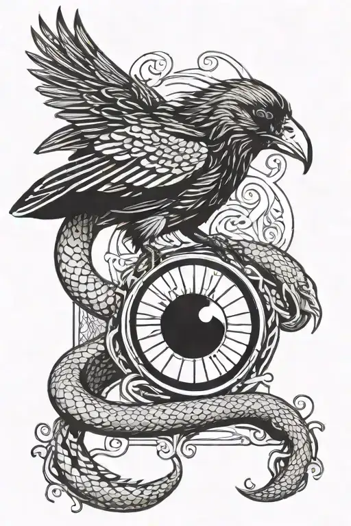 Crow with Sharingan fighting a snake  tattoo design idea