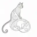 cat reaching out to question mark in binary code forming the shape tattoo design idea