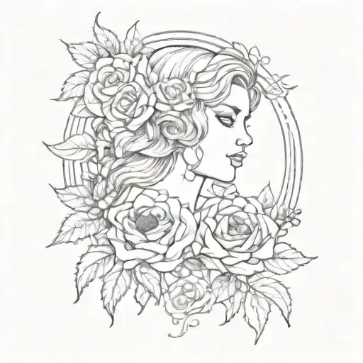Virgo zodiac sign with roses and sunflowers  tattoo design idea