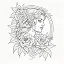 Virgo zodiac sign with roses and sunflowers  tattoo design idea