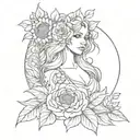 Virgo zodiac sign with roses and sunflowers  tattoo design idea