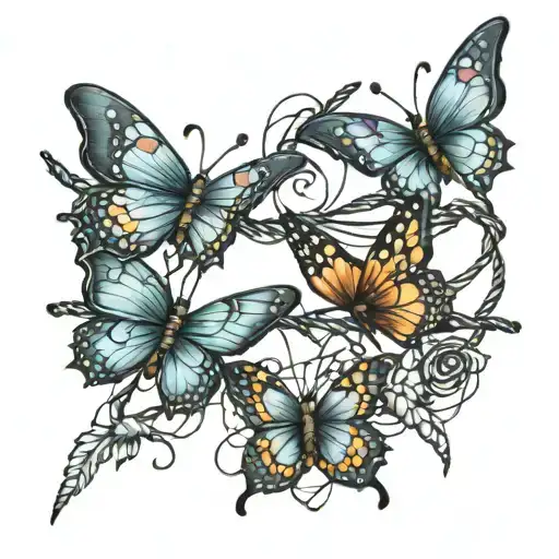Barbed wire with 3 butterflies sitting on the wire tattoo design idea