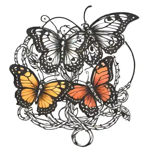  straight Barbed wire with 3 butterflies sitting on the wire tattoo design idea