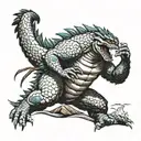 Godzilla fighting Gypsy danger by a cliff overlooking the ocean tattoo design idea