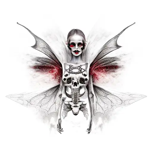 gothic faerie, bones, blood, gold tattoo design idea
