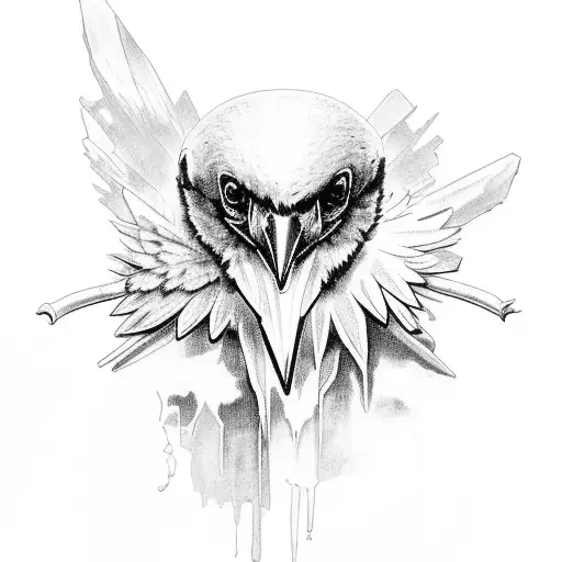 raven, bones, crystals, hellebore tattoo design idea