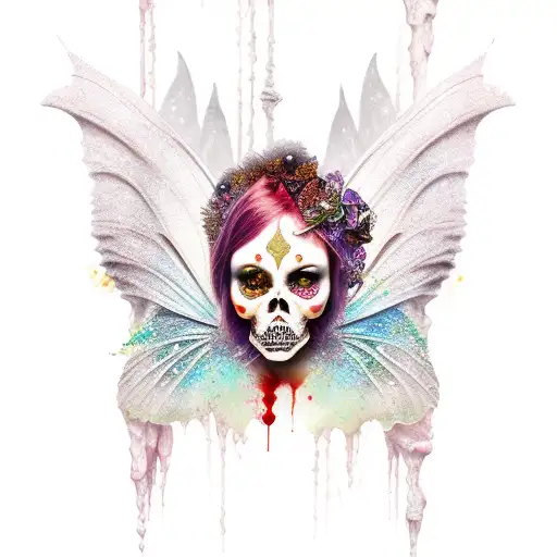 gothing faerie, bones, blood, gold tattoo design idea