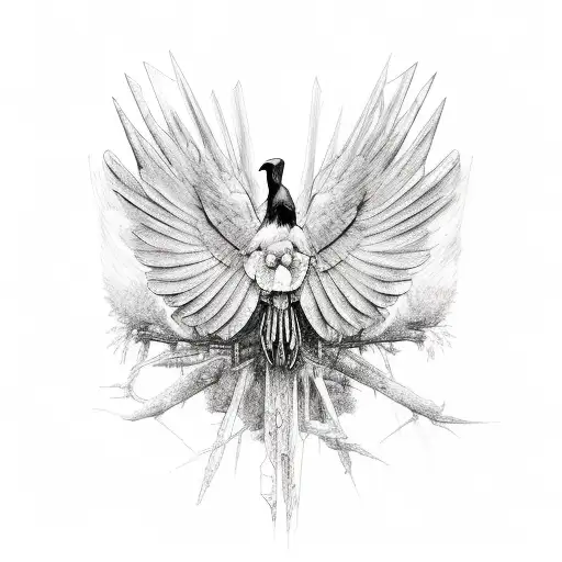 raven, bones, crystals, hellebore tattoo design idea