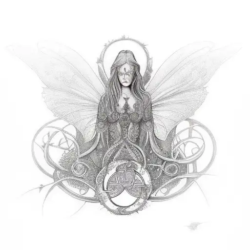 Celtic faerie, dark, gothic, floral tattoo design idea