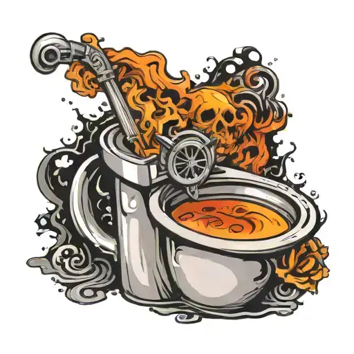 stainless steel ladle in an apocalypse toilet  tattoo design idea