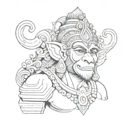 A portrait of lord Hanuman with a modern twist, incorporating elements of data engineering and technology tattoo design idea