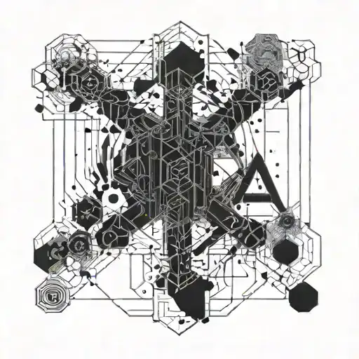 An abstract representation of the connection between hard techno music and data engineering, with a nod to Berlin's industrial aesthetic tattoo design idea